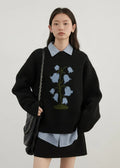 O-Neck Floral Cashmere Sweater Warm Winter Jumper